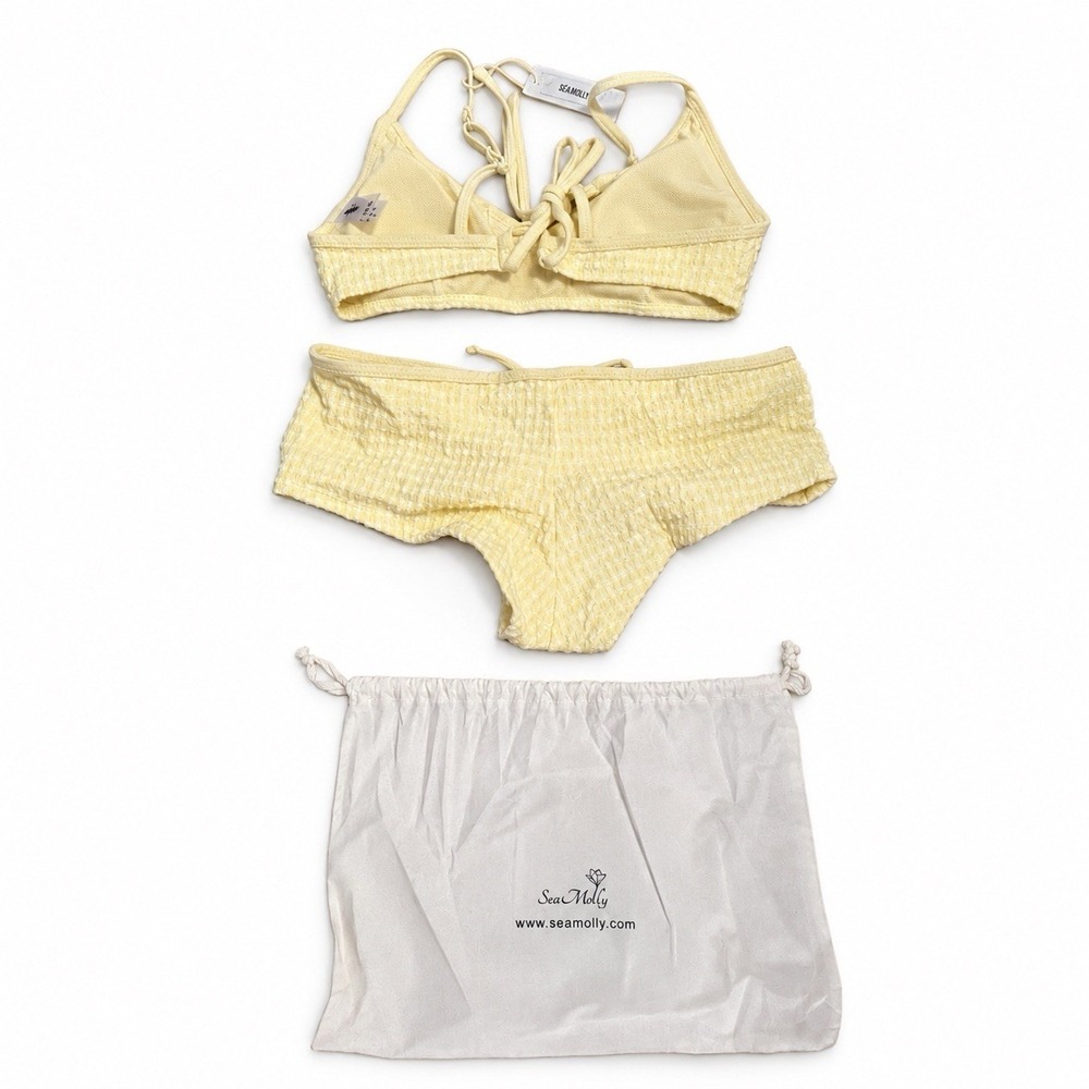 Sea Molly Women's XL High Cut Bikini with Front Ties, Size M, Yellow NWT[A4]